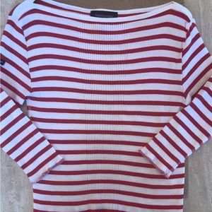 Boston Proper Red White Stripe Top Medium (6-8).